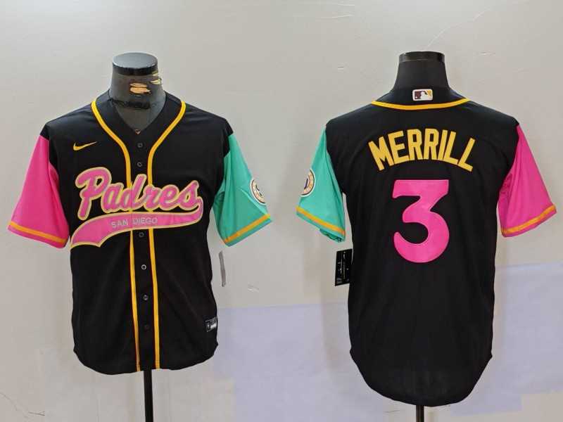 Men%27s San Diego Padres #3 Jackson Merrill Black NEW 2023 City Connect Cool Base Stitched Jersey->philadelphia phillies->MLB Jersey